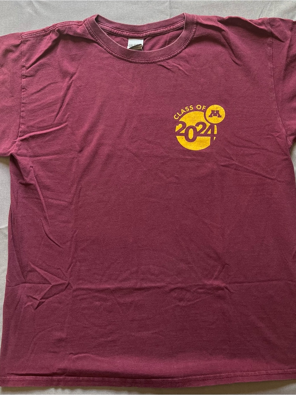 Gildan Maroon Short-Sleeve Tee with Yellow '2024' Chest Graphic